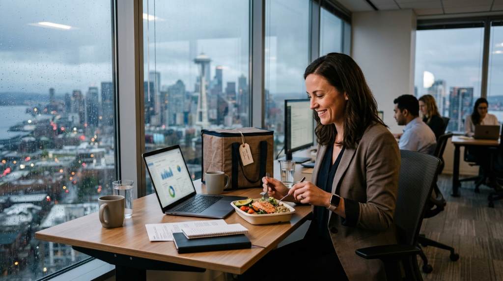 Busy Seattle professional receiving healthy personalized meal delivery