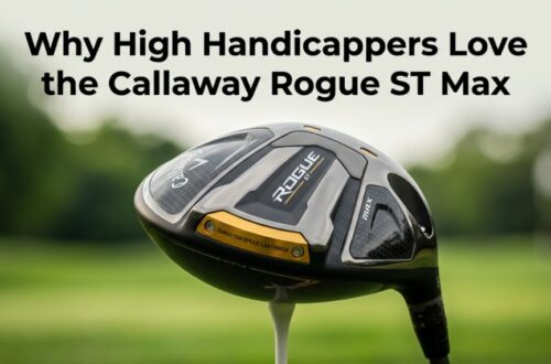 Callaway Rogue ST Max driver on a tee with title text for high handicapper golf guide.