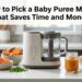 Parent preparing carrot puree with baby puree blender