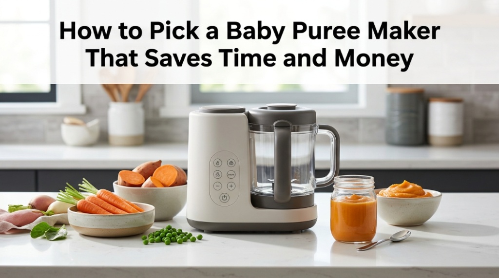 Parent preparing carrot puree with baby puree blender