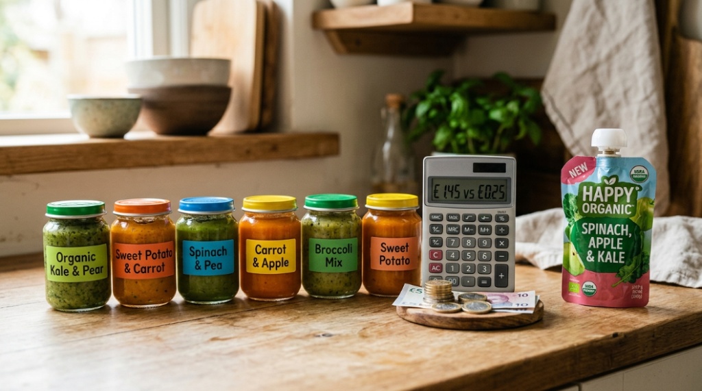 Fresh vegetables beside baby food preparation appliance